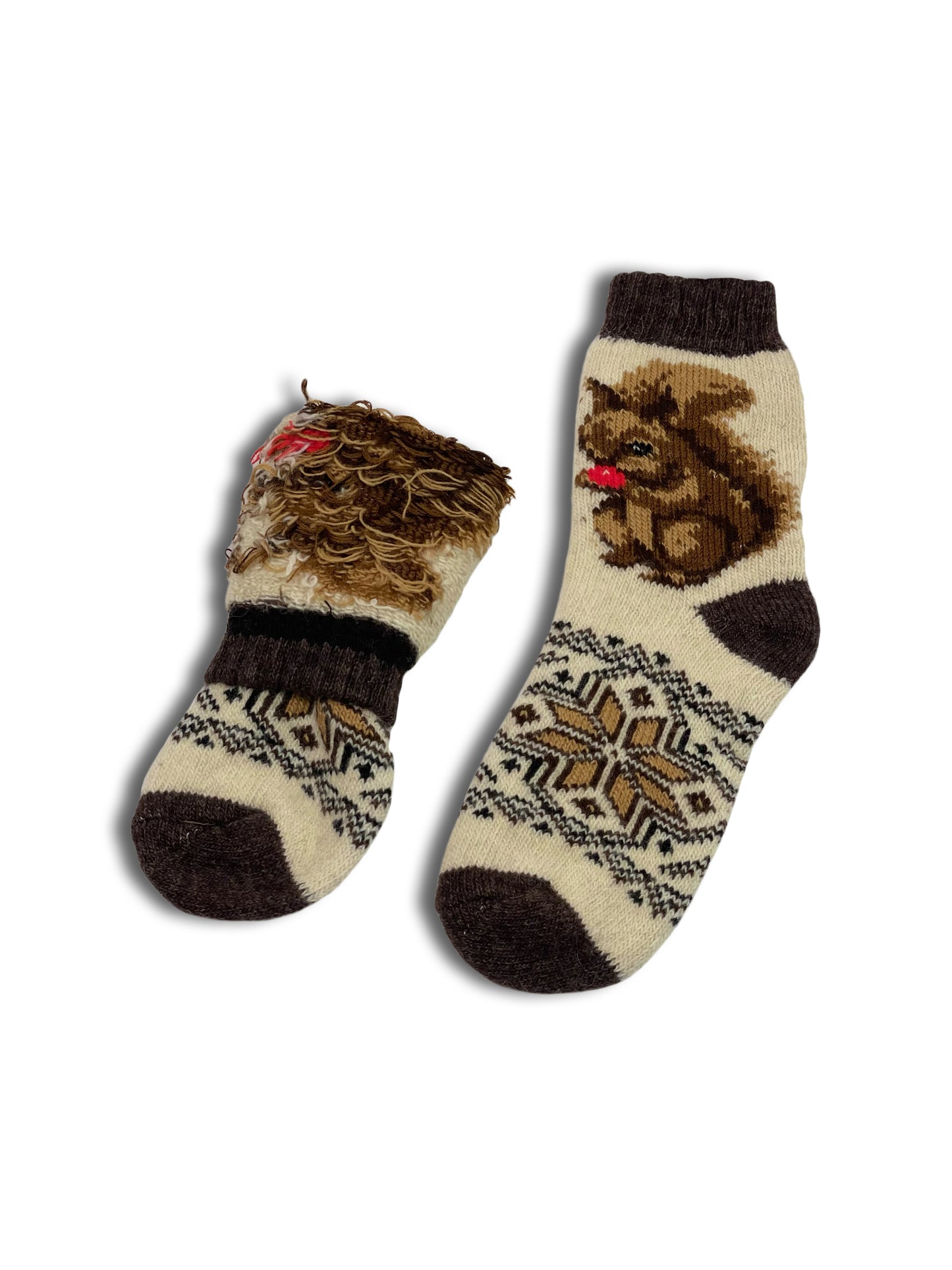 Soft and warm BääBää Squirrel Wool Socks with a harmonious white-brown theme and fascinating patterns. Made of sheep's wool. The best gift idea!